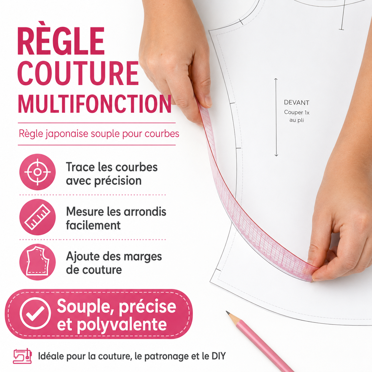 Règle de couture 55 cm transparente – Quadrillée, double face, patronnage & patchwork – Image 7