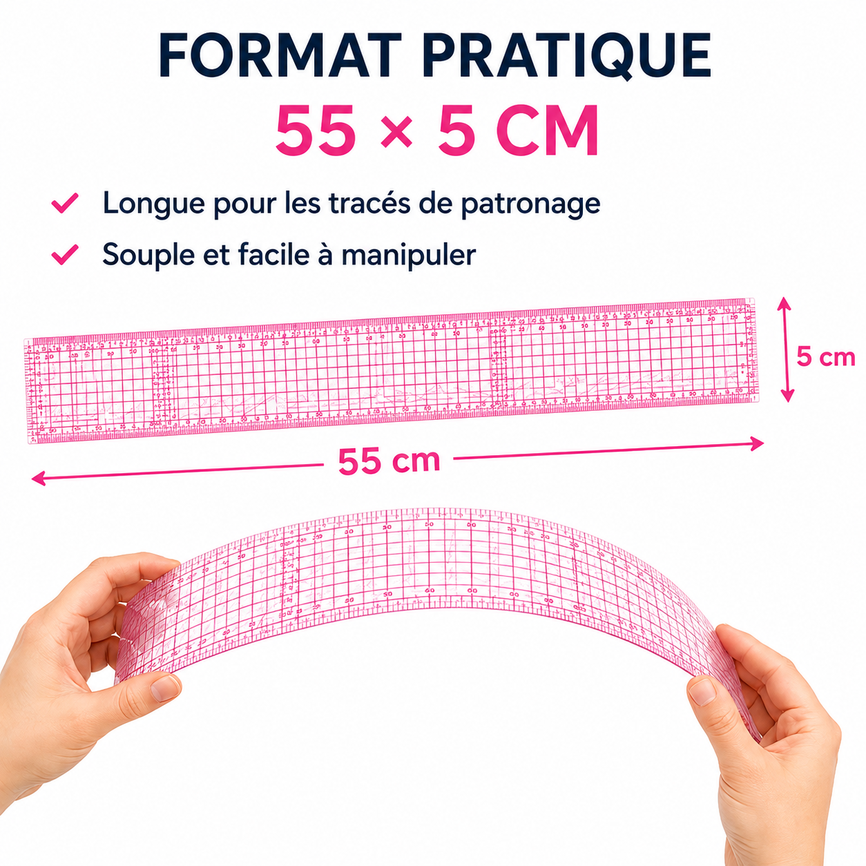 Règle de couture 55 cm transparente – Quadrillée, double face, patronnage & patchwork – Image 6