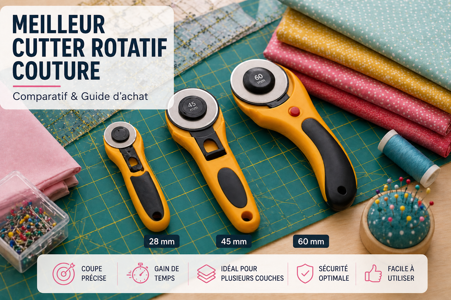 Cutter rotatif 28 45 ou 60 mm Choisir la taille d’un cutter rotatif couture selon son utilisation