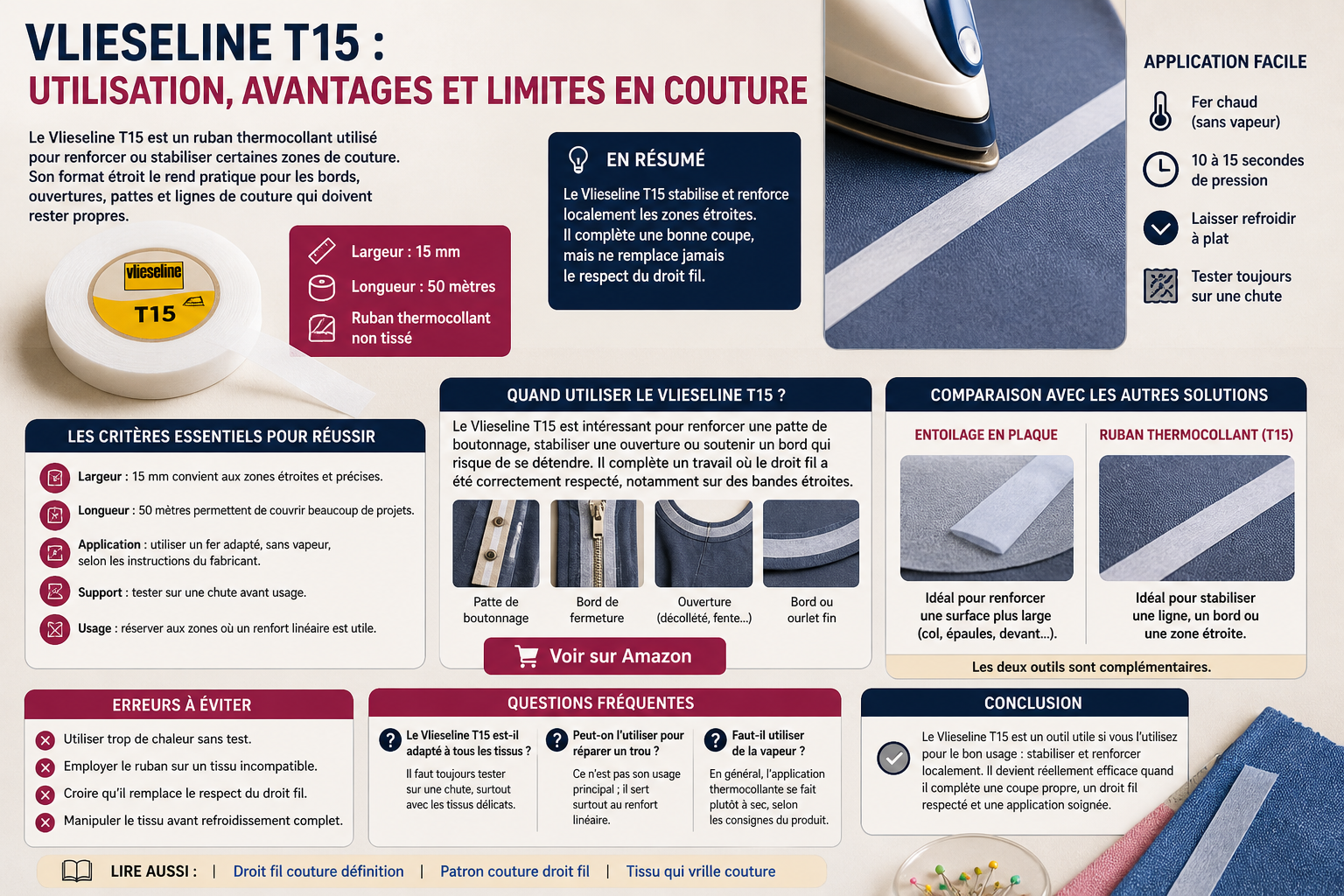 Vlieseline T15 utilisation : à quoi sert ce ruban thermocollant ?