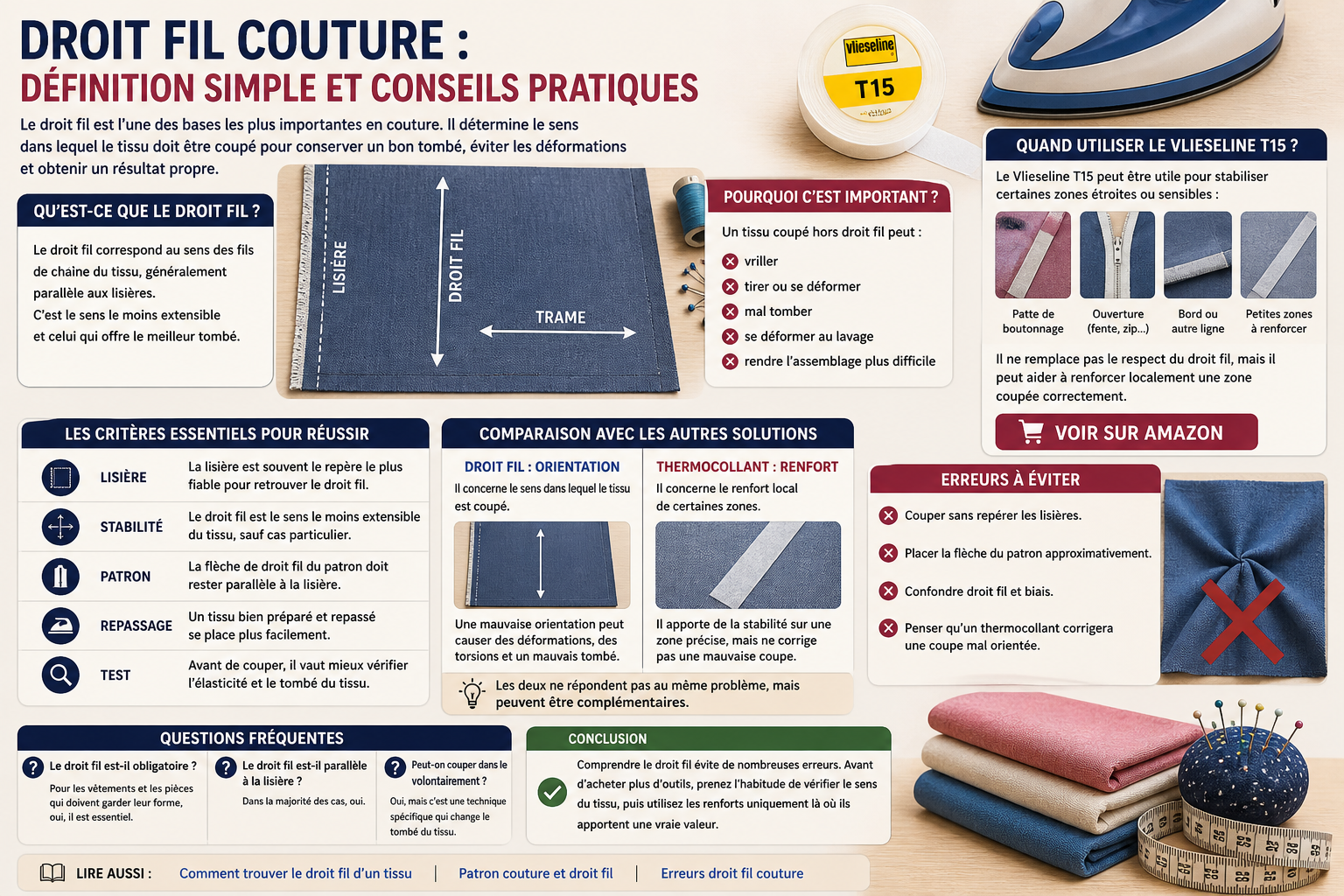 Droit fil couture : définition simple, rôle et erreurs à éviter