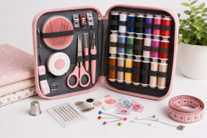 Kit de couture débutant avec fils, aiguilles, ciseaux et mètre ruban