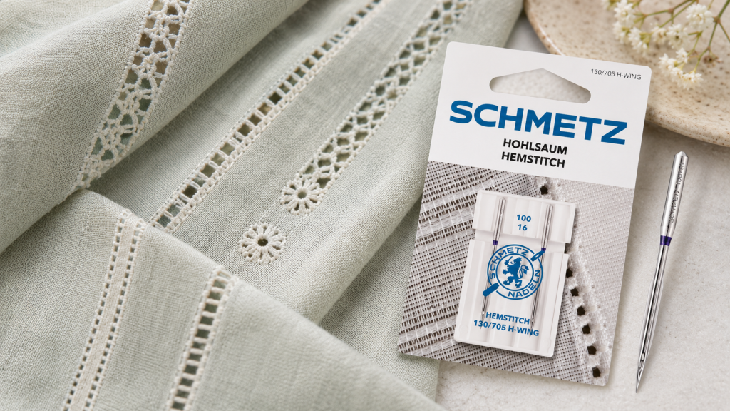 Points décoratifs réalisés avec une aiguille SCHMETZ Hemstitch sur tissu